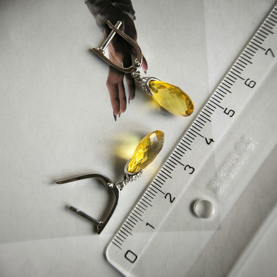 Silver earrings with a 9.68 ct nano citrine and cubic zirconia
