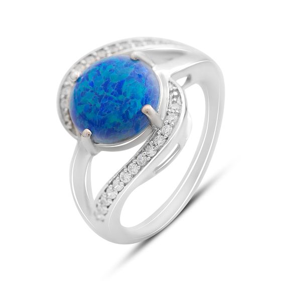 Срібна каблучка з опалом 1.94ct, фіанітами