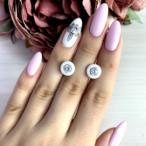 Silver earrings with ceramic and cubic zirconia