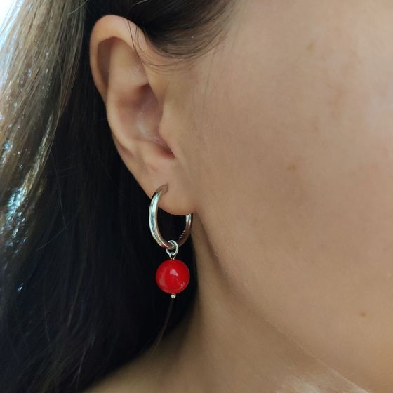 Silver earrings with coral