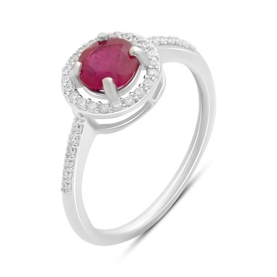 Silver ring with ruby and cubic zirconia