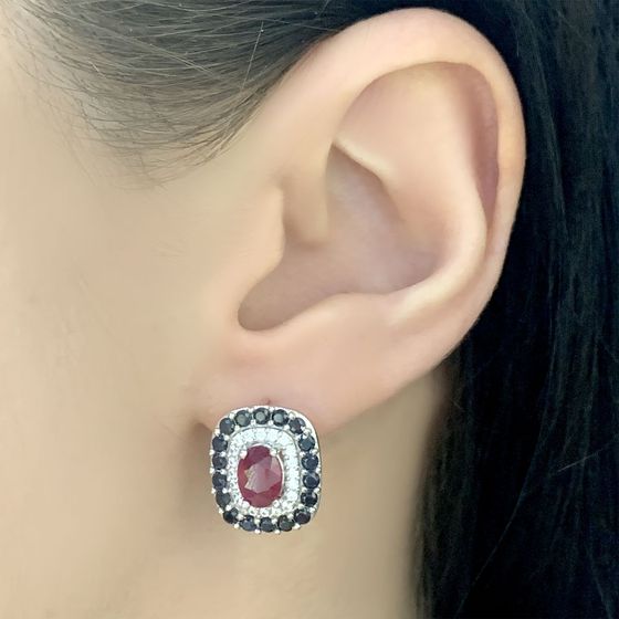 Срібні сережки з рубіном 4.575ct, сапфіром