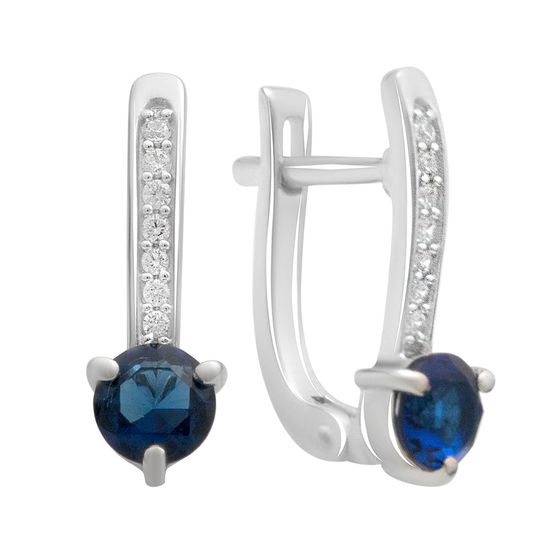 Серебряные серьги с сапфиром nano 0.886ct, фианитами