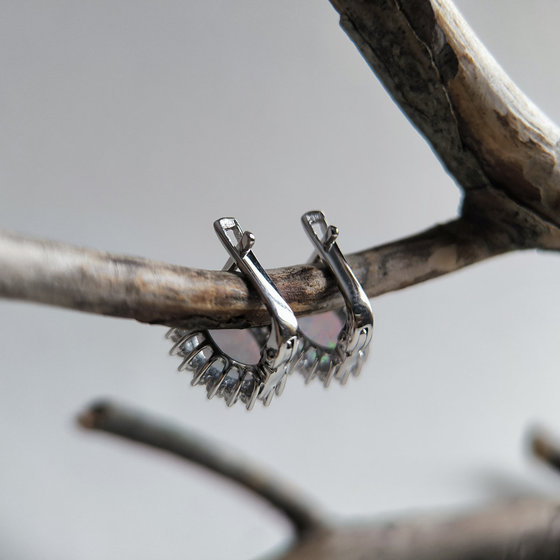 Silver earrings with opal, fianites