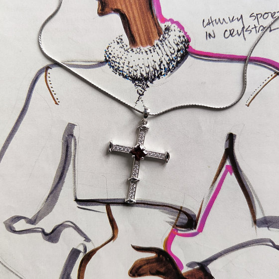 Silver cross with 1.37ct garnet and cubic zirconia
