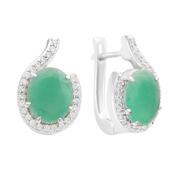Срібні сережки зі смарагдом 6.075ct, фіанітами