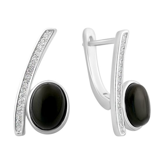 Silver earrings with onyx, fianites