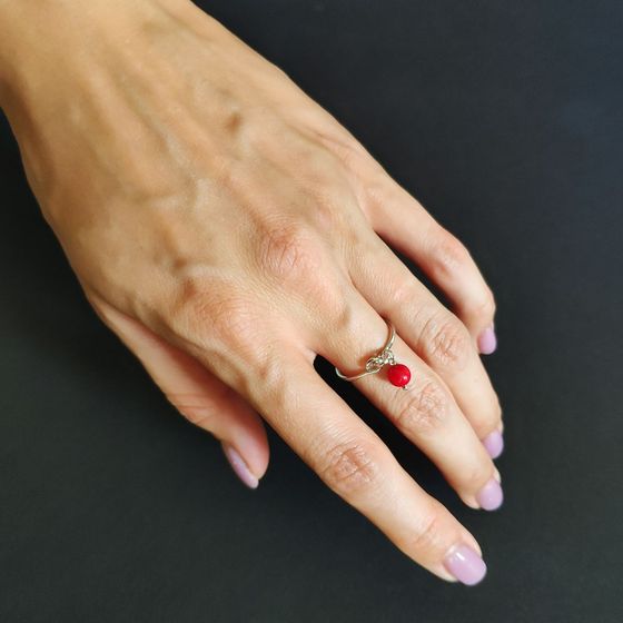 Silver ring with coral