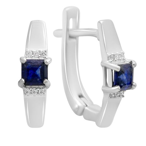 Silver earrings with a 0.889-carat sapphire and cubic zirconia