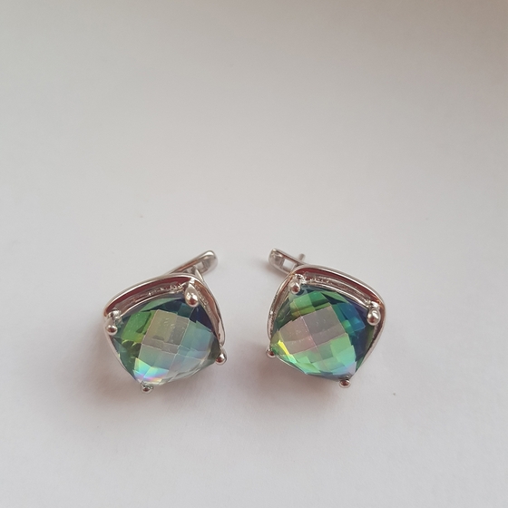 Серебряные серьги с мистик топазом 9.69ct