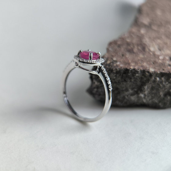 Silver ring with ruby and cubic zirconia
