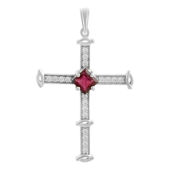 Silver cross with a 1.53ct ruby and cubic zirconia