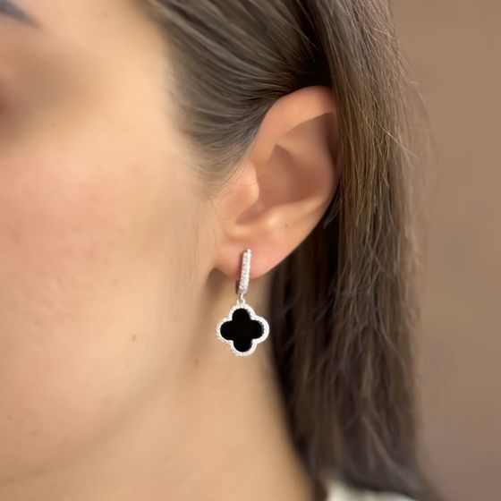Silver earrings with onyx, fianites