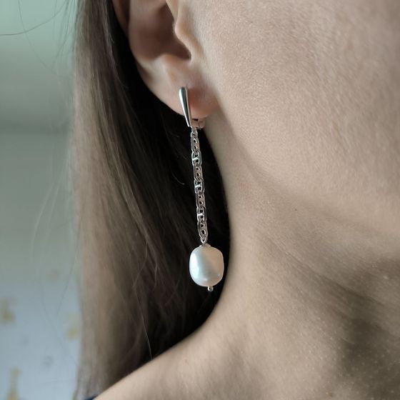 Серебряные серьги с жемчугом барочным