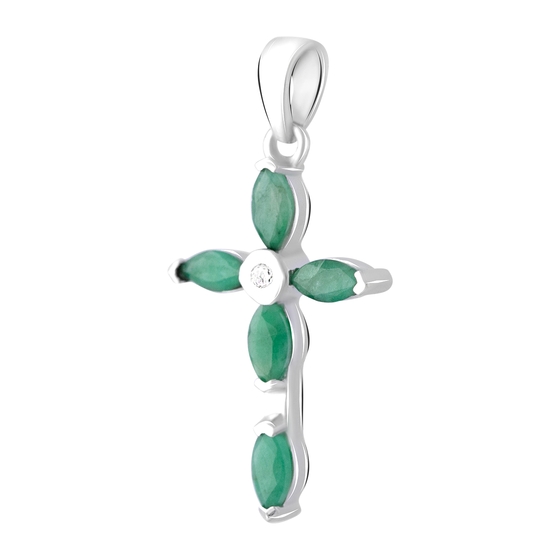 Silver cross with a 1.148-carat emerald