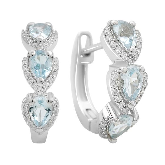Срібні сережки з топазом 3.189ct, фіанітами