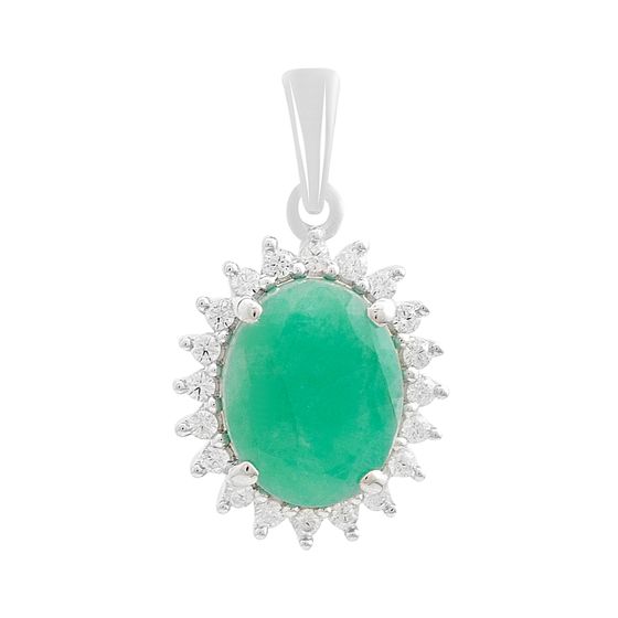 Silver pendant with 2.699ct emerald and cubic zirconia