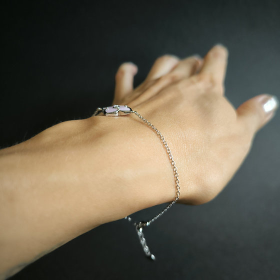 Silver bracelet with ceramic and cubic zirconia
