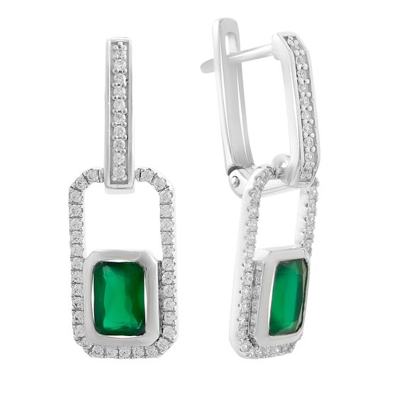 Срібні сережки з агатом 2.713ct, фіанітами