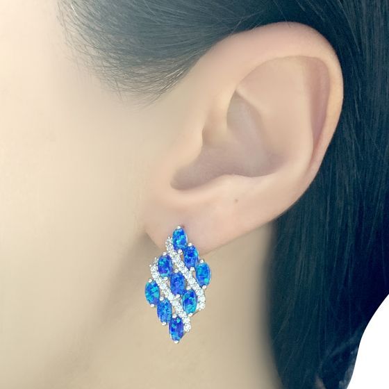 Срібні сережки з опалом 2.566ct, фіанітами