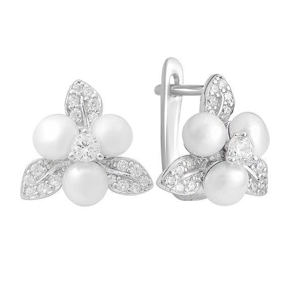 Silver earrings with pearls and cubic zirconia