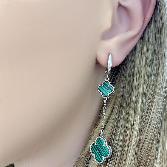 Silver earrings with malachite