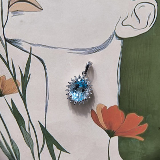 Silver pendant with 3.265ct topaz and cubic zirconia