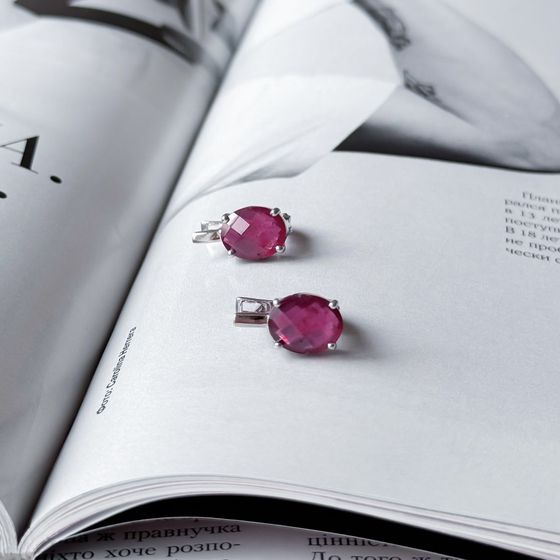 Silver Earrings with a 6.488-carat Ruby