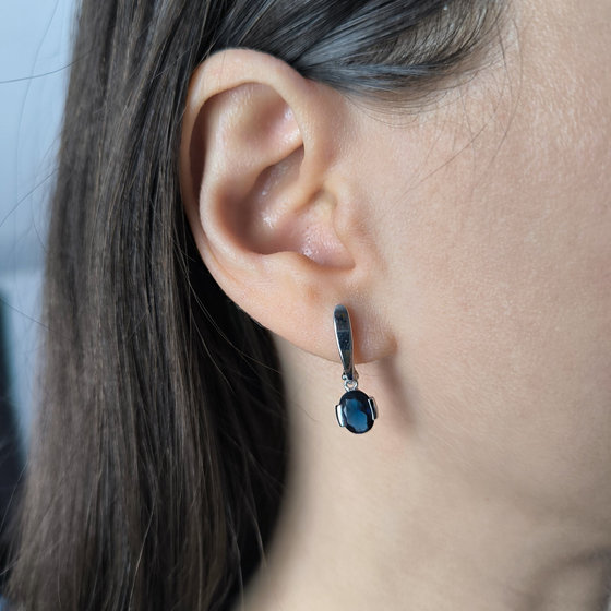 Silver earrings with a 1.825-carat nano sapphire