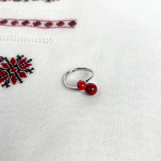 Silver ring with coral