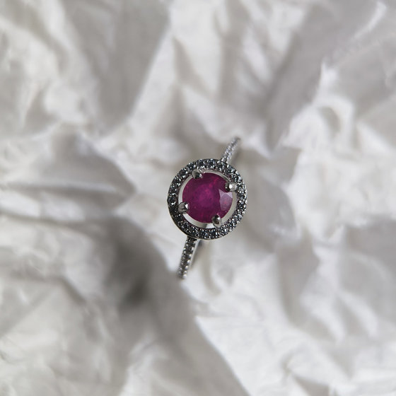 Silver ring with ruby and cubic zirconia
