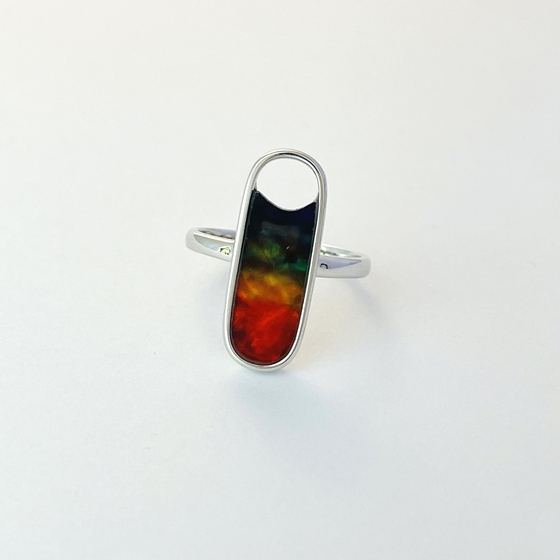 Silver ring with ammolite