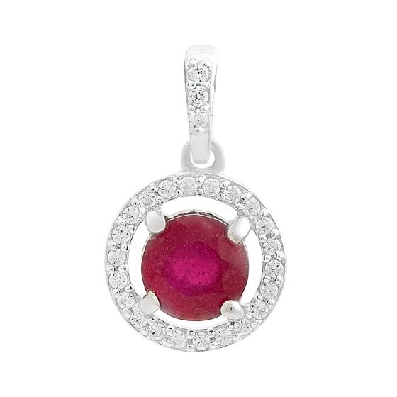 Серебряная подвеска с рубином 1.5ct, фианитами