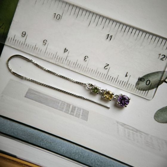 Срібні сережки з аметистом 1.783ct, цитрином, хризолітом