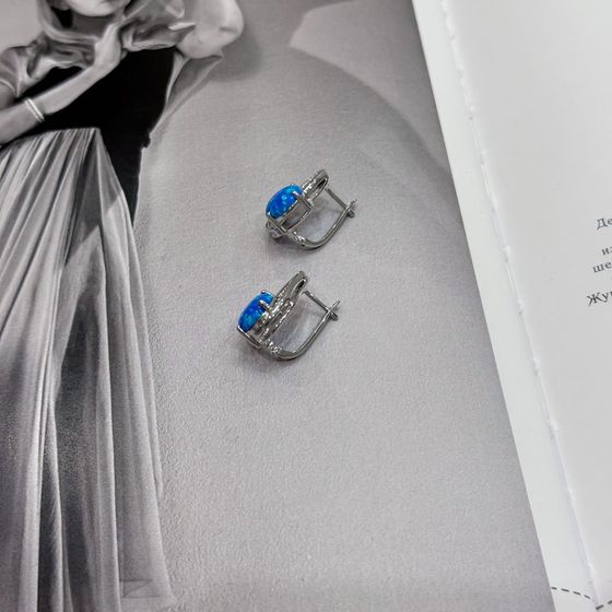 Срібні сережки з опалом 3.44ct, фіанітами