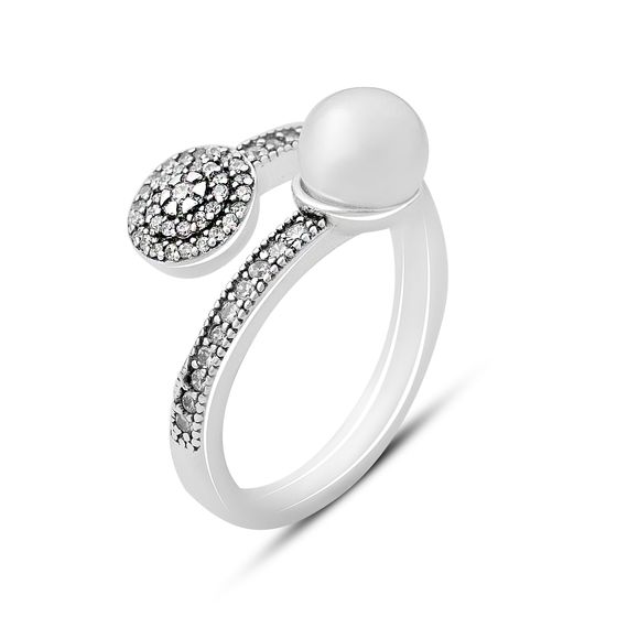 Silver ring with pearls, fianites