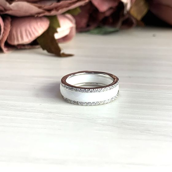 Серебряное кольцо с керамикой, фианитами