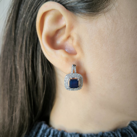 Silver earrings with sapphire 5.717ct, cubic zirconia