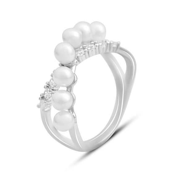Silver ring with pearls, fianites