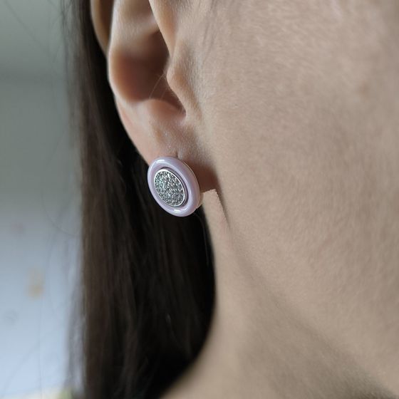 Silver earrings with ceramics, fianites