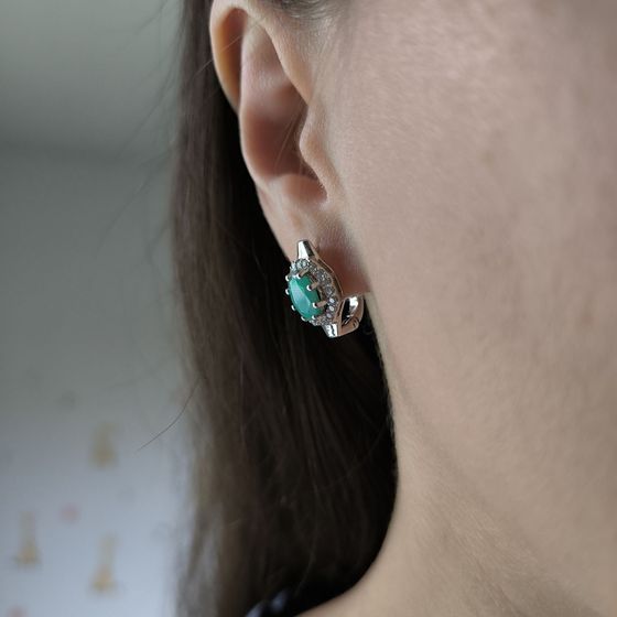 Silver earrings with emerald, fianites