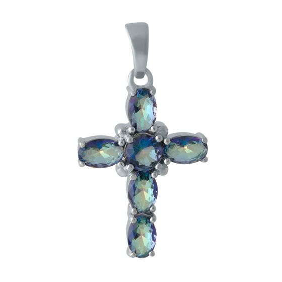 Silver cross with mystic topaz.