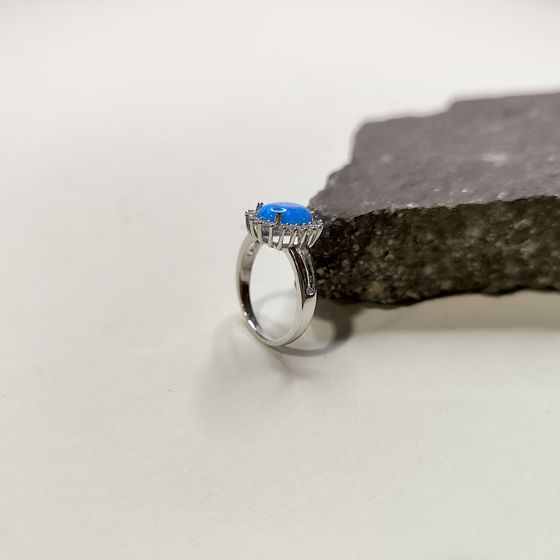 Silver ring with opal, fianites