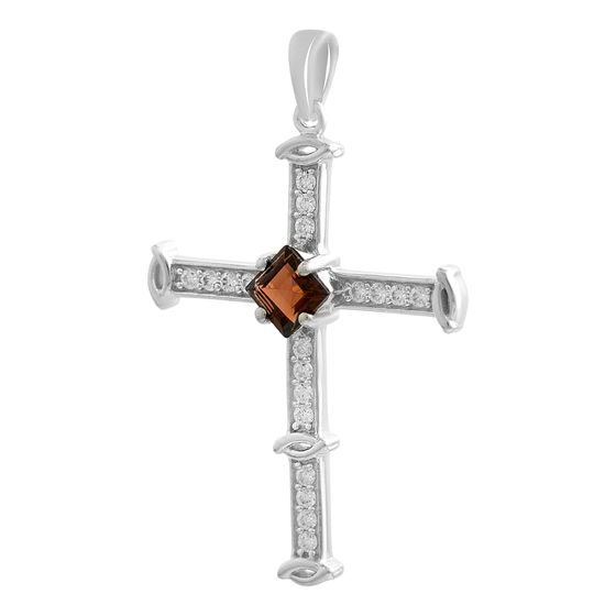 Silver cross with 1.37ct garnet and cubic zirconia