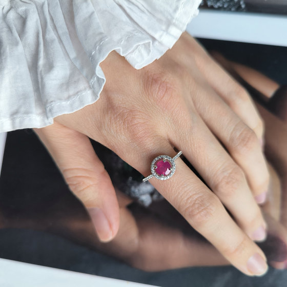Silver ring with ruby and cubic zirconia