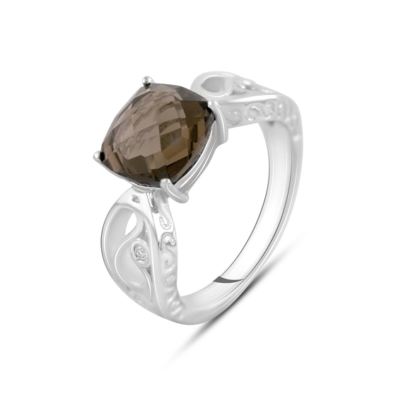 Silver ring with rauchtopaz (smoky quartz) 2.74ct, white topaz