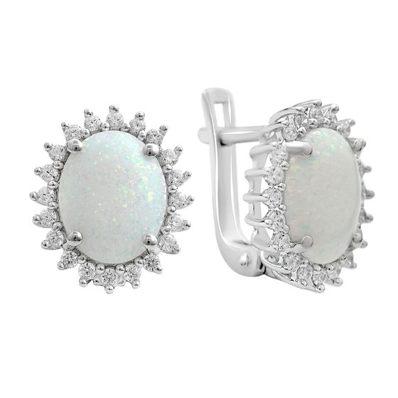 Silver earrings with opal, fianites