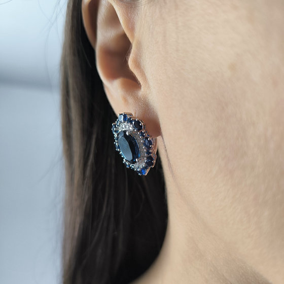 Silver earrings with nano sapphire 9.87ct