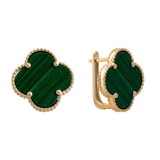 Gold earrings with malachite
