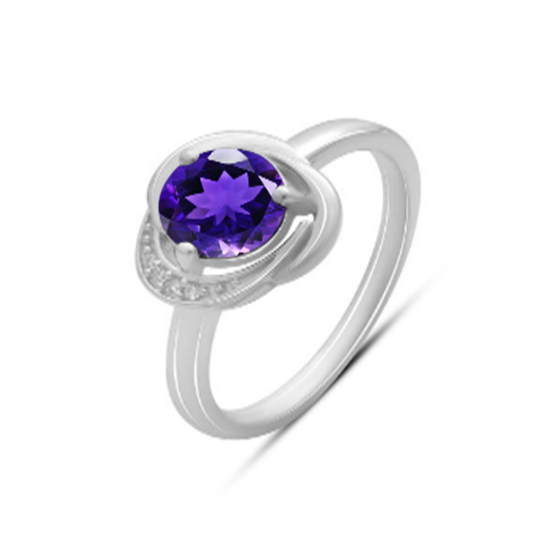 Срібна каблучка з аметистом 1.203ct, фіанітами